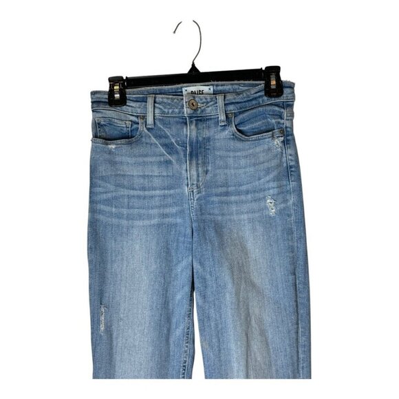 Paige Jeans Women 27 Blue Light Wash‎ Denim Distressed Atley Ankle Flare Leg - Picture 4 of 11